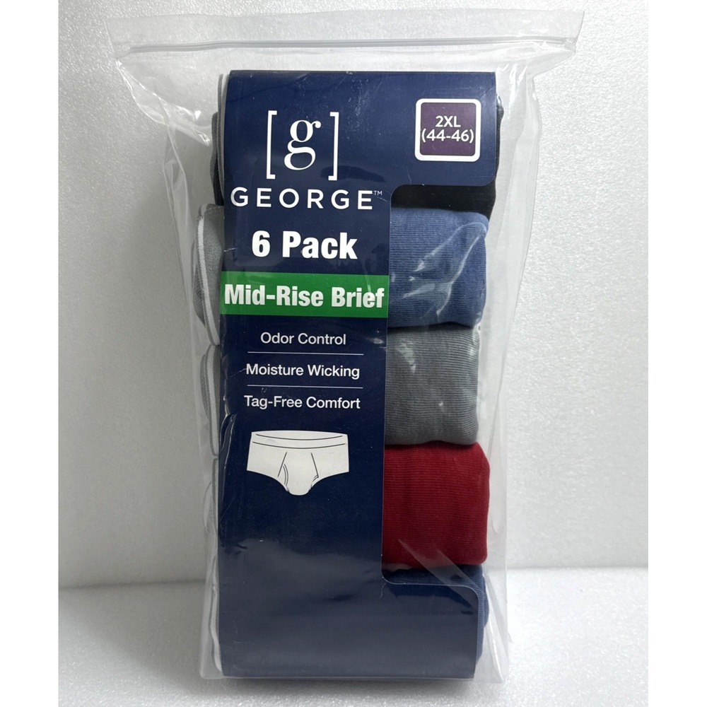 New George 6 Pack Mid- Rise Briefs, Men's Size 2XL (44-46) Multi colors‎